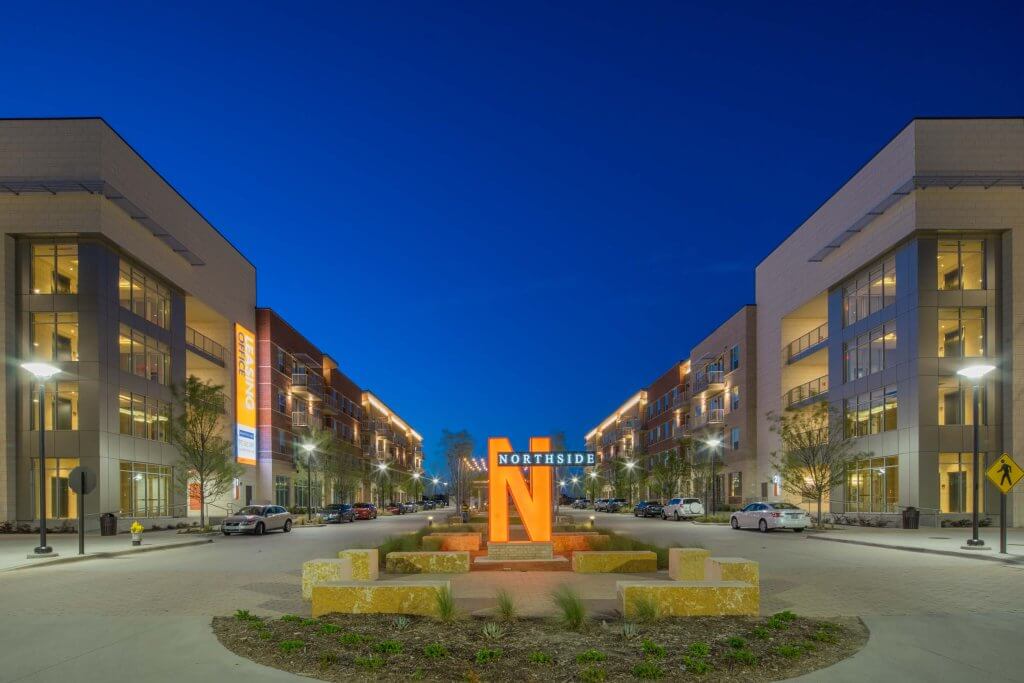 exterior night at Utd off campus housing